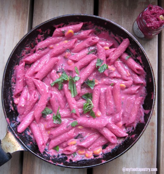 Pink Penne in Pesto Sauce